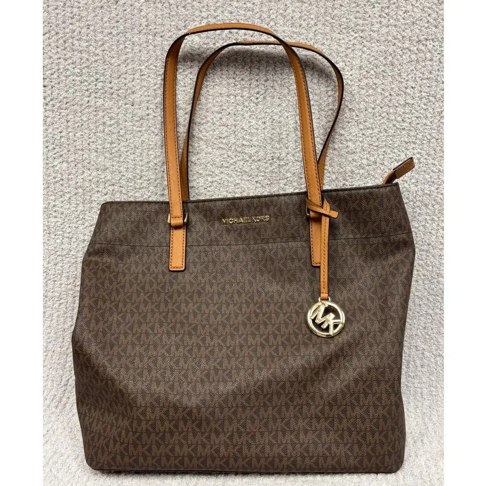 Michael Kors Brown Logo Print Medium Tote Purse #80172